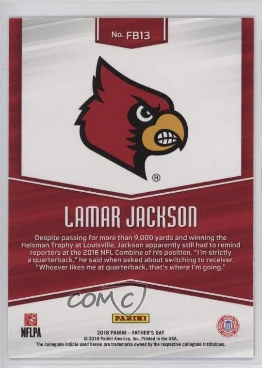 2018 Panini Father's Day NFL Rookies /399 Lamar Jackson #FB13 RC - Image 2 of 2