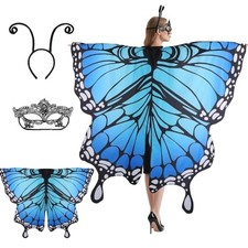 ROC PARTY Women Blue Butterfly Fairy Costume Wings Headband Mask Set Halloween