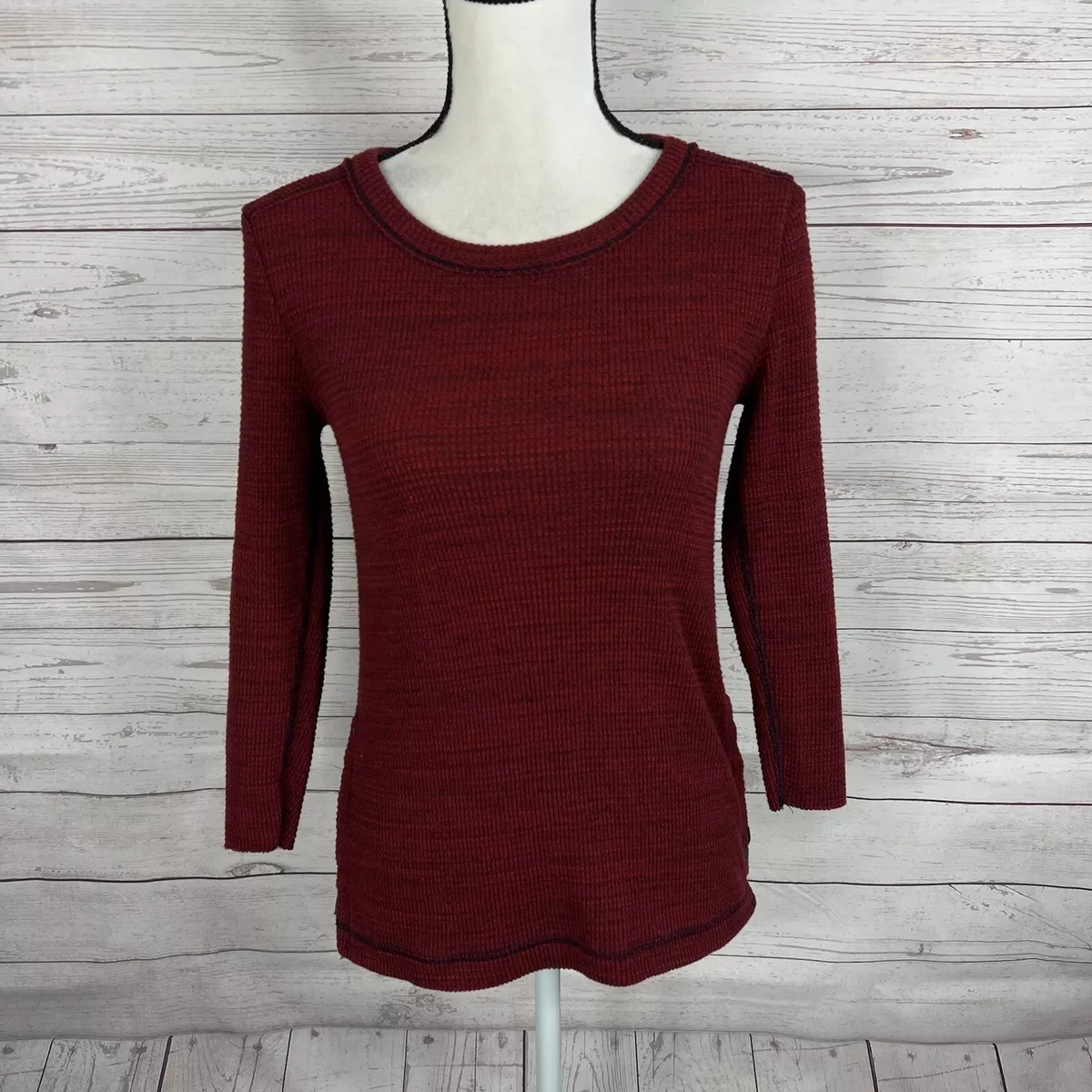 Madewell Thermal Long Sleeve Tee Top Size Small Red Waffle Knit Side Buttons