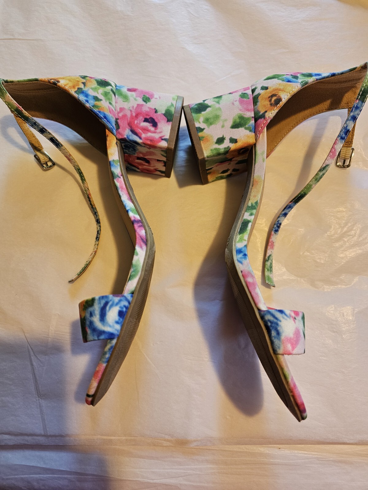 Brash Naomi Ankle Strap Floral Sandals Block Heel, Size 7.5 INSTITUTO