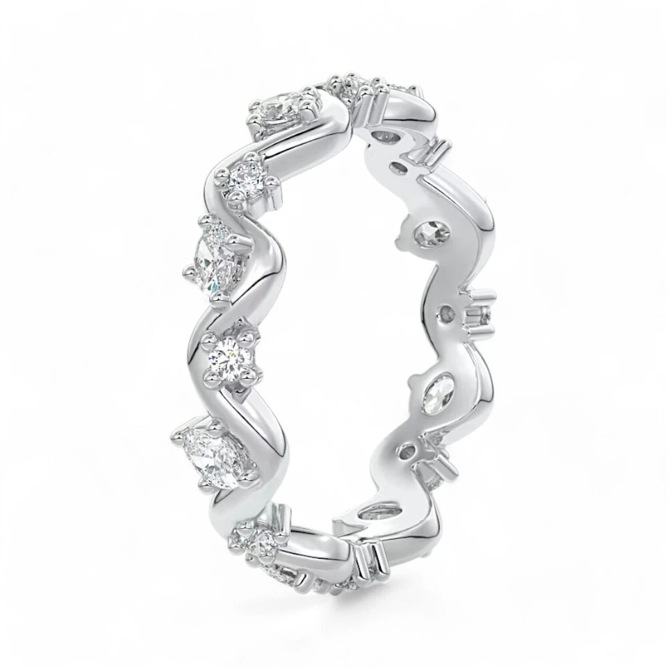 Alianza de eternidad de boda 950 platino cultivada en laboratorio 1,00 quilates corte ovalado diamante talla 7 Foto 2 de 4