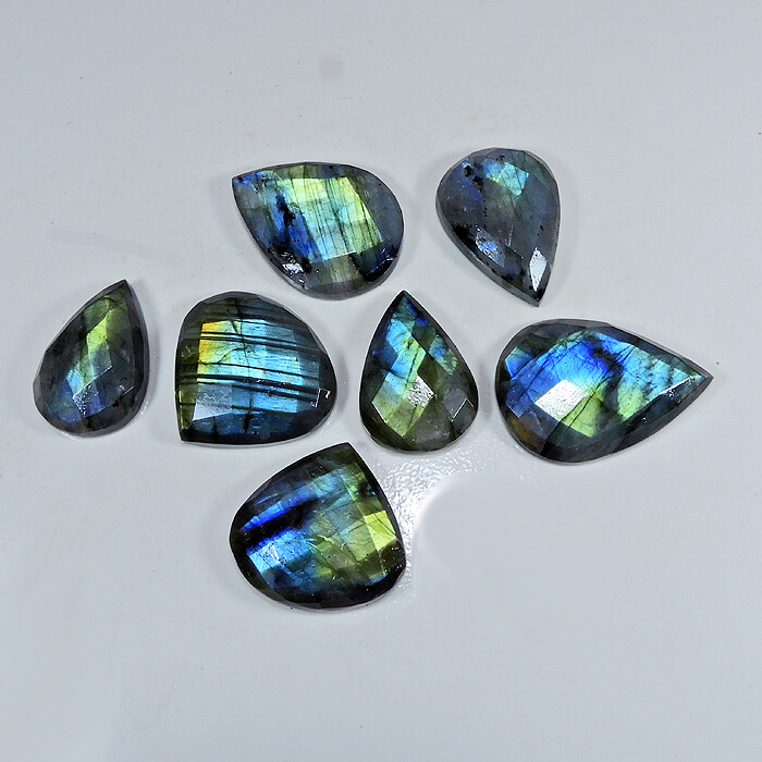 NATURAL MULTI LABRADORITE CHECKER CUT PEAR CABOCHON GEMSTONE WHOLESALE LOT Uq742 Korzystna, najnowsza praca