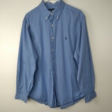 Ralph Lauren Shirt Size 16-1/2 Classic Fit Blue Stripes Pony Button Down FLAW