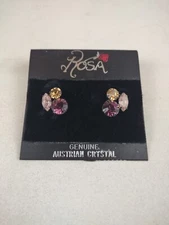 Vintage Genuine Austrian Crystal Stud Earrings Rosa Jewelry Gift - Pink/Orange