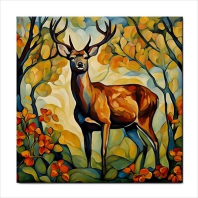 Deer Forest Ceramic Tile Wall Art Decorative Backsplash Home Décor 4.25 In