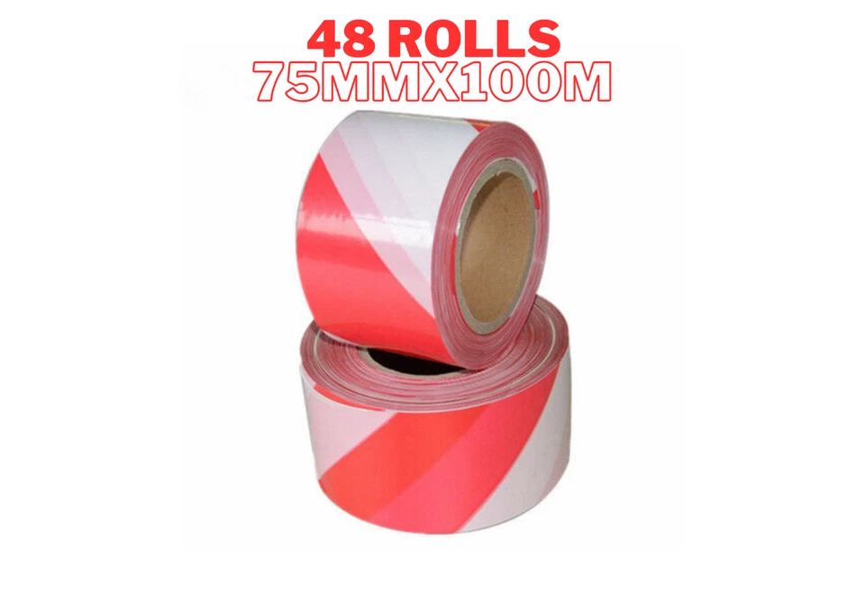 48 x Danger Tape Red & White Barrier Tape Roll Barricade Hazard Warehouse Bulk - image 4 of 4