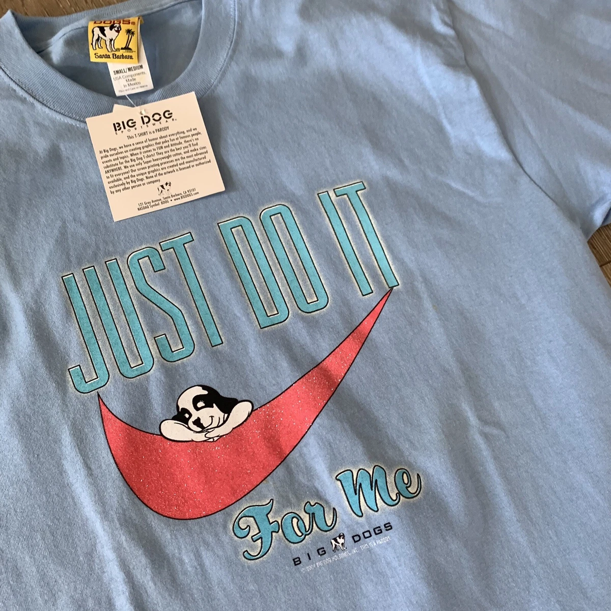 Draai vast Eerste menu Big Dogs Nike Parody “Just Do It For Me” Swoosh Check Vintage T Shirt | eBay