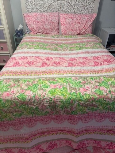 Pottery Barn Kids Lilly Pulitzer Twin Patchwork Quilt On Parade Pink Green - Picture 3 of 10