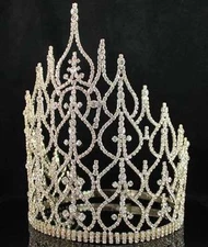 BEAUTY QUEEN CROWN TIARA CLEAR AUSTRIAN RHINESTONE CRYSTAL PAGEANT GOLD T1413G
