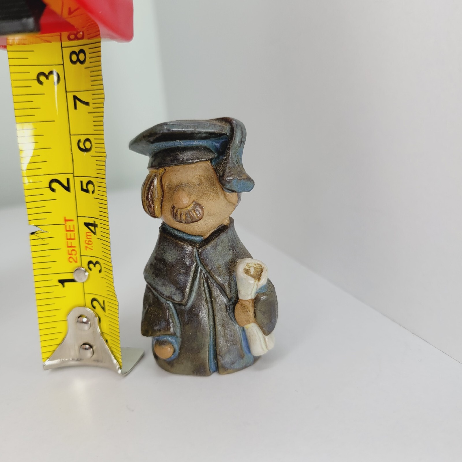 Vtg 60s 70s Glazed Clay Graduate Figurine Ceramic  Primative Folk Art Degree 