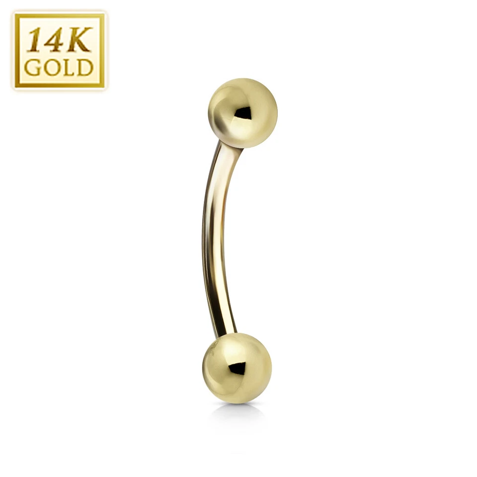 14K Gold Basic Curve Barbell Eyebrow Ring Lip Rook Daith Snug Piercing 16G - Image 2 of 4