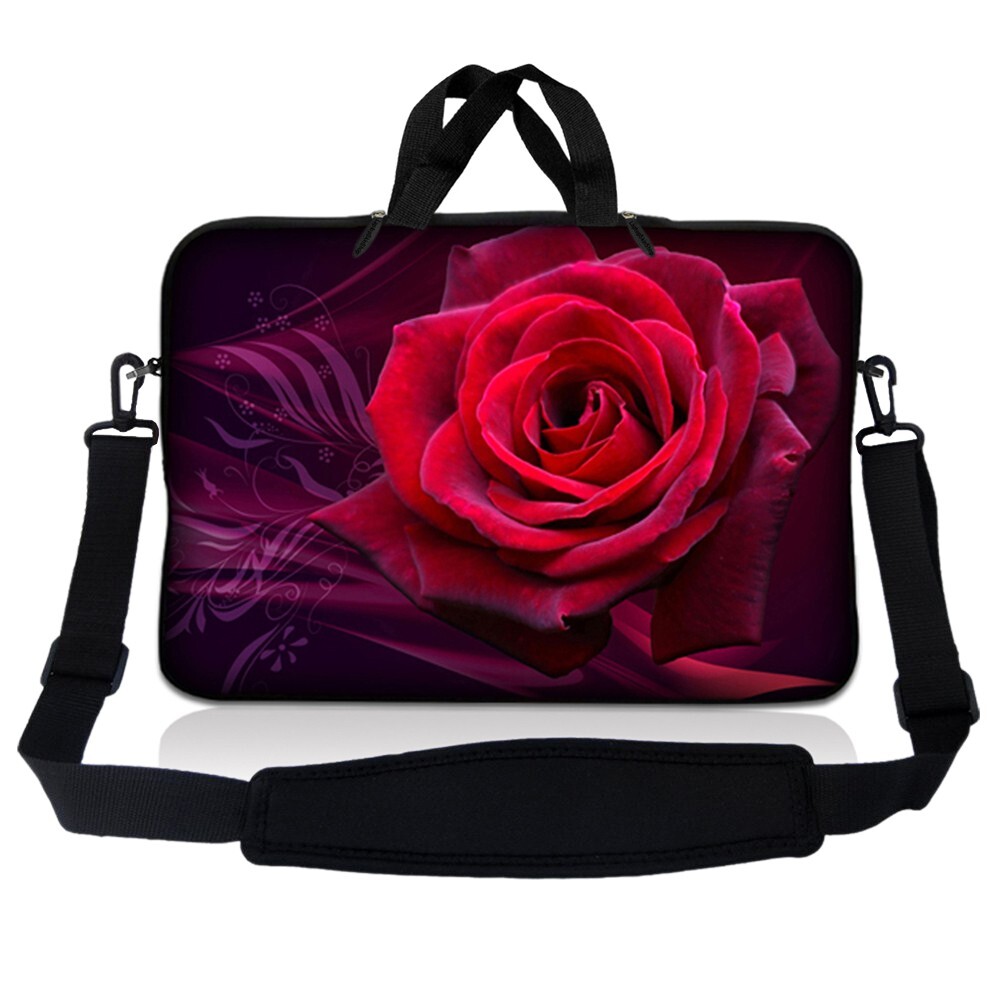 11.6 Inch Laptop Bag Sleeve Case with Shoulder Strap Chromebook Macbook Red Rose