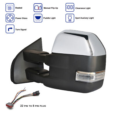 Chrome Towing Mirror Power Heated Signal For 2016-2020 Ford F-150