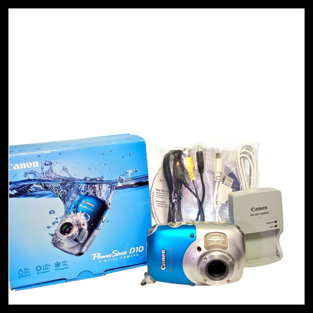 Canon PowerShot D10 12.1MP Digital Camera - Silver blue Waterproof