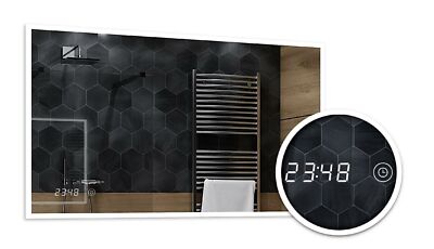 Miroir De Salle De Bain LED Avec Station Météo - Marque Alasta - Fixation Murale - Style Moderne Argenté - Neuf