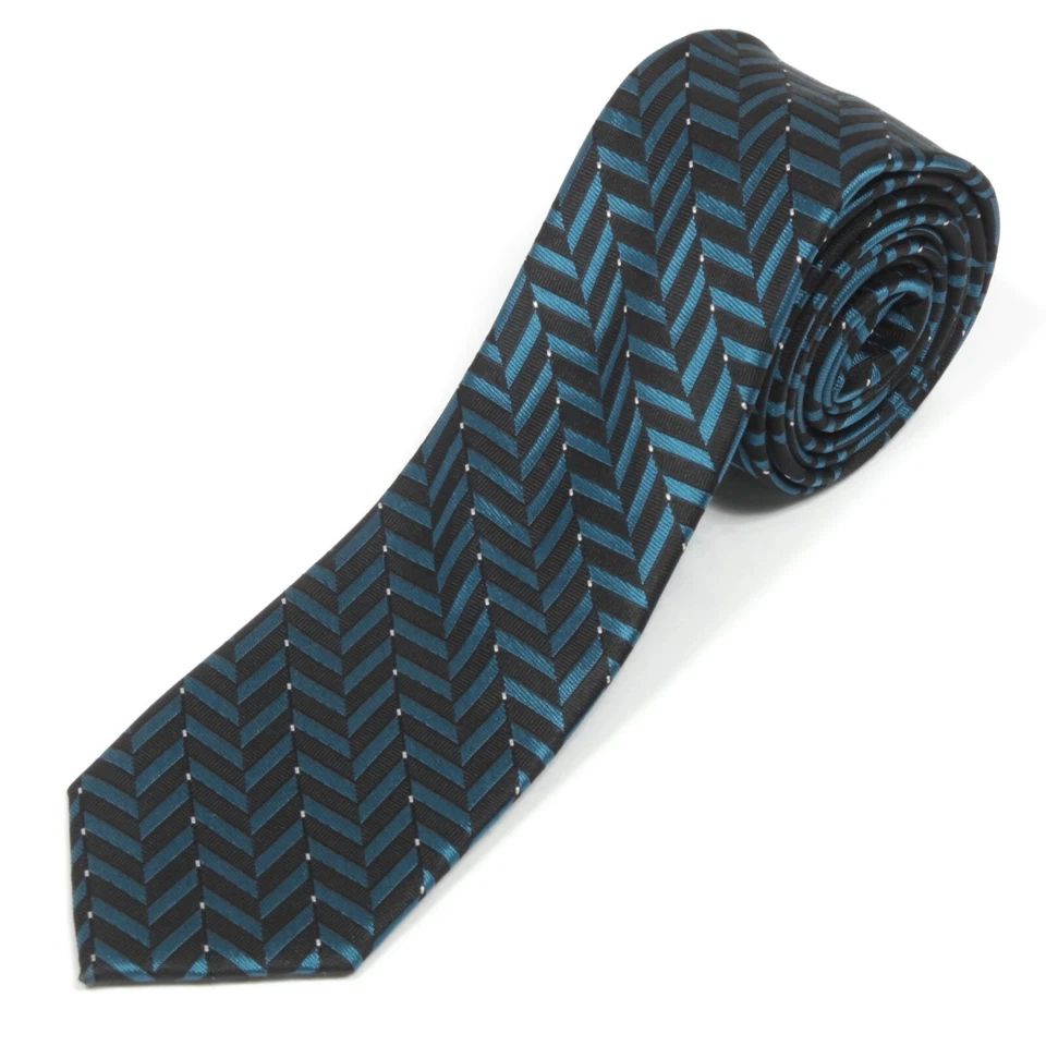 Alfani Dynamic Blue & Black Zig Zag Men's Silk Neck Tie Skinny Geometric Pattern - Image 2 of 4