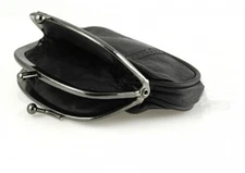 Black Genuine Leather Lady Coin Purse Change Holder Small