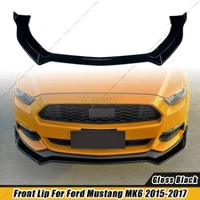 FRONT BUMPER LIP SPOILER SPLITTER 3PCS FOR FORD MUSTANG 15-17 BUMPER GLOSS BLACK