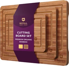 ROYAL CRAFT WOOD Wooden Cutting Boards for Kitchen Meal Prep & Serving - Bamboo 