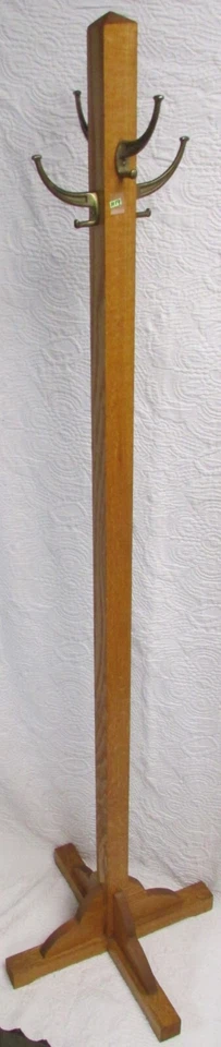 ARTS & CRAFTS Period MISSION OAK Quarter Sawn Clothes Tree Original Brass Hooks! - Image 2 of 4