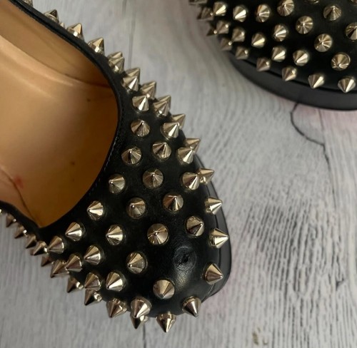 Christian Louboutin Bianca Spike Heels Black Leather Pumps, sz EU 37.5, US 7 - Picture 4 of 4