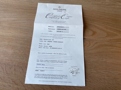 Certificado PATEK PHILIPPE Certificate Of Origin - 2005 - Watches Collectors
