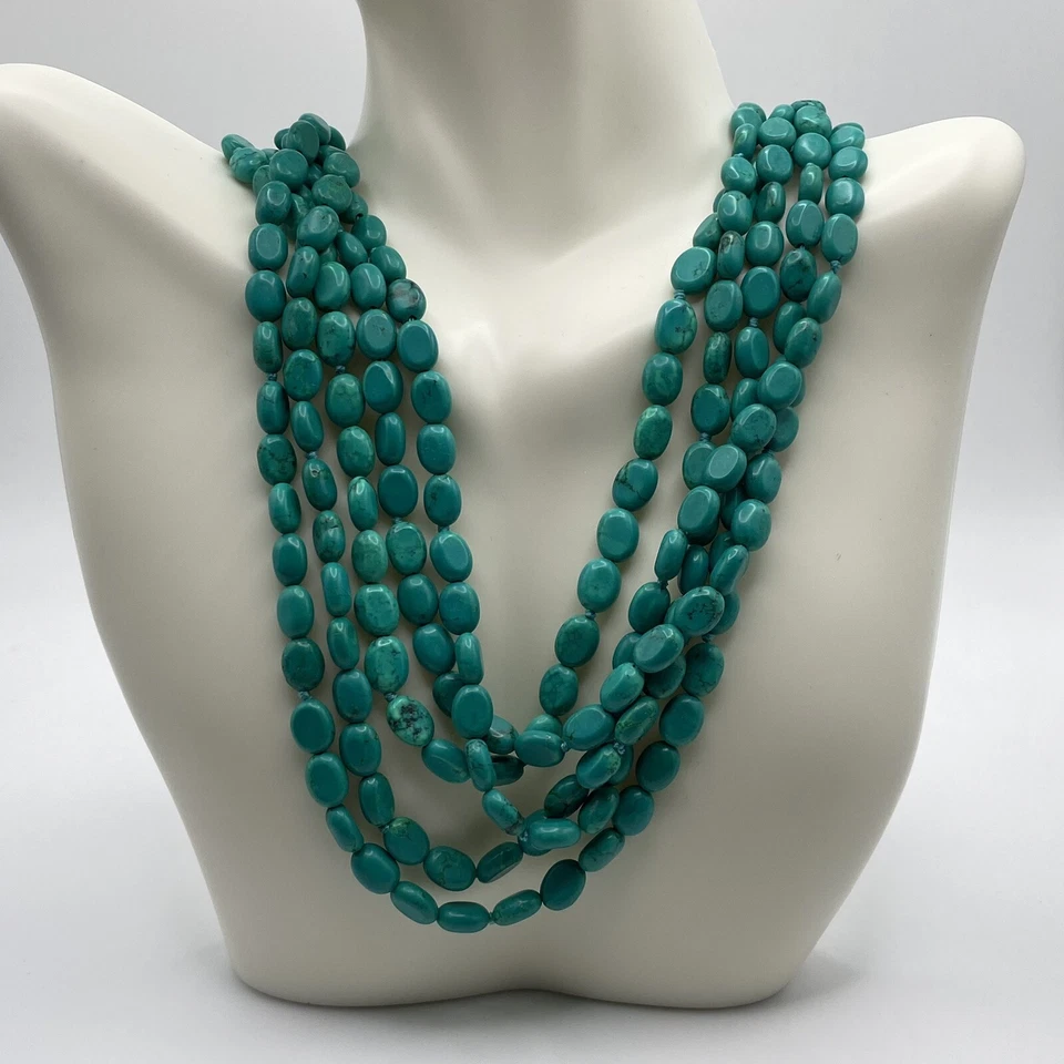 LUCAS LAMETH 5-Strand Turquoise Sterling Silver 925 Statement Necklace 18-20"