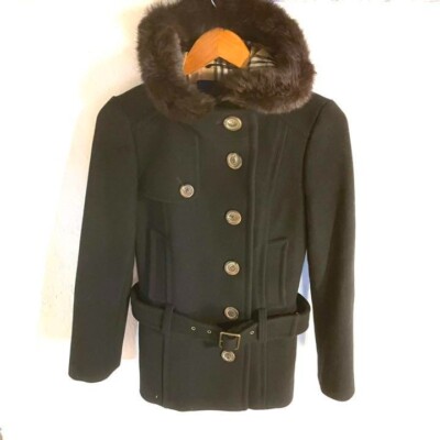 BURBERRY LONDON BLUE LABEL rabbit fur Coat Jacket Women Size 38