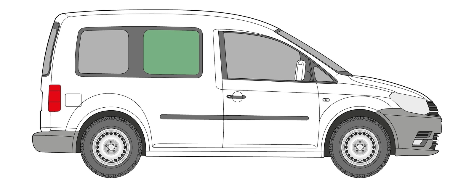 VW Caddy Maxi JK Fixed Side Window Glass Offside Right S/LWB Privacy Dark Tint