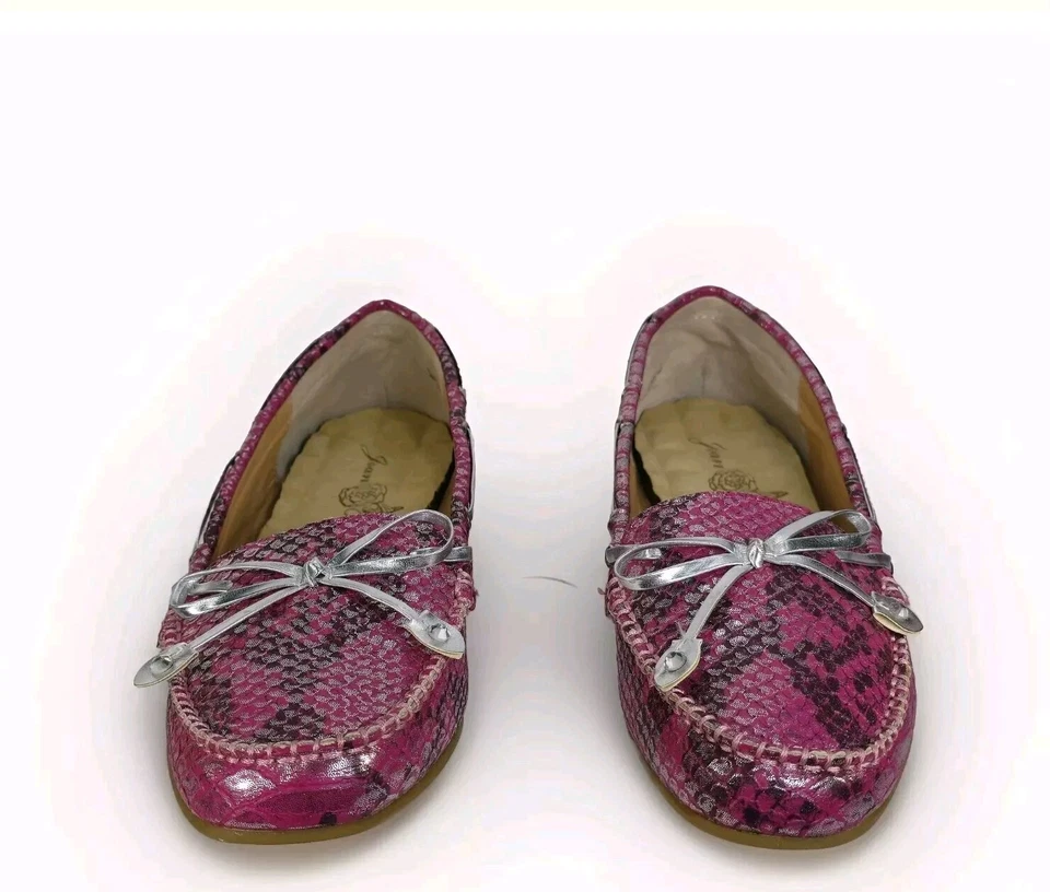 JOAN BOYCE FEMININO 10M ROSA ESTAMPA DE PELE DE COBRA STRASS ACENTUADO SAPATOS MOCASSIM ARCO  - Imagem 4 de 4