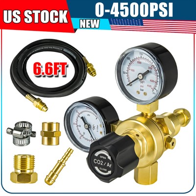 0-4500PSI Argon CO2 Flow Meter Welding Regulator Welder Gauge Gas+6.6FT Hose