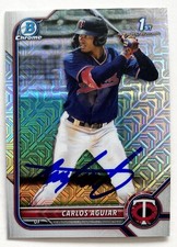 CARLOS AGUIAR RC SIGNED IP 2022 1ST BOWMAN BCP-1 ROOKIE MOJO AUTO TWINS
