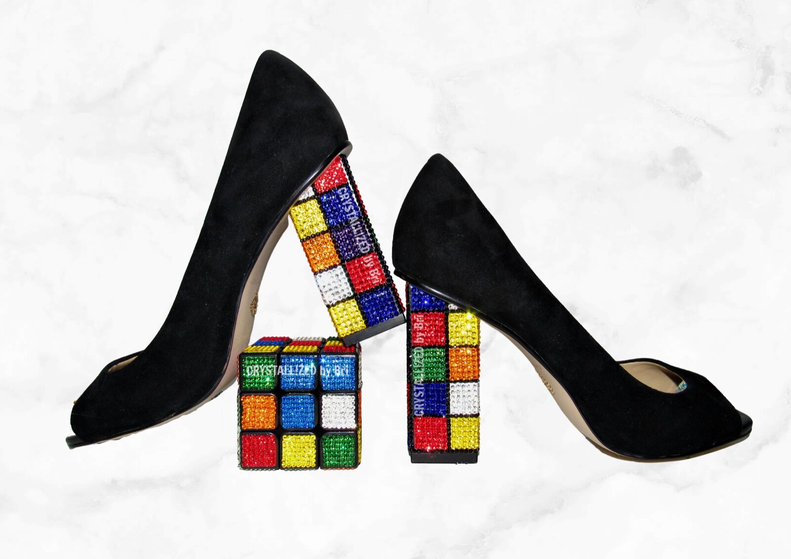 Bling Katy Perry Heels Caitlin AUSTRIAN CRYSTAL Rubik's Cube Bedazzled Custom