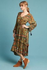 NWT Anthropologie Farm Rio Ruffled Peasant Dress, XS P, Green high low,  $228