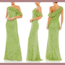 NWT $498 Mac Duggal [ 16 ] Sequined Drop Shoulder Trumpet Gown Lime Green #Q737