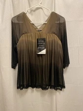 Attitudes By Renee Como Jersey & Mesh Ombré Swing Top Size XXS Mocha A601029