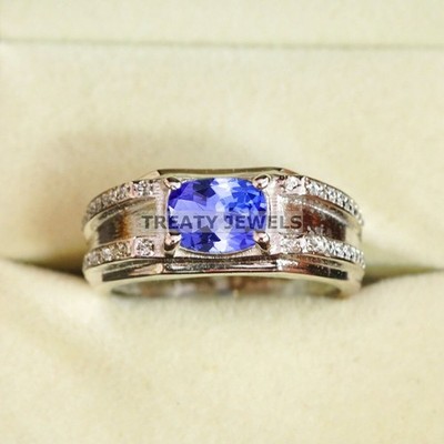 Tanzanite Oval Cut Gemstone With Solid 14K White Gold Ring For Men's #B656 #