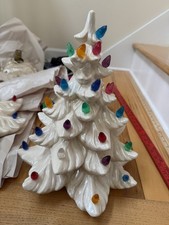Vintage 70er Jahre Atlantic Form 4-teilig weiß Keramik Weihnachtsbaum 23" funktioniert