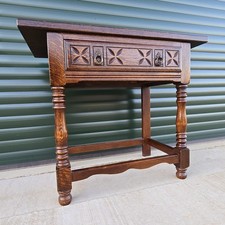 Solid Oak Console, Hall Or Side Table With Drawer Early 20th C. Vintage Antique 