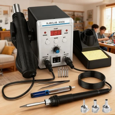 ILIBILIB 700W 2 in 1 Soldering Iron Station Hot Air Gun Desoldering Rework LED Digital UK