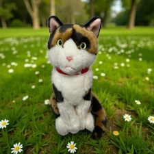 FAO Schwarz Calico Cat Plush Realistic Kitty Sitting Down Stuffed Animal 12”