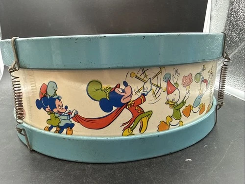 Vintage J. Chein Toy Tin Drum Disney Mickey Mouse Donald Duck Goofy Pinocchio