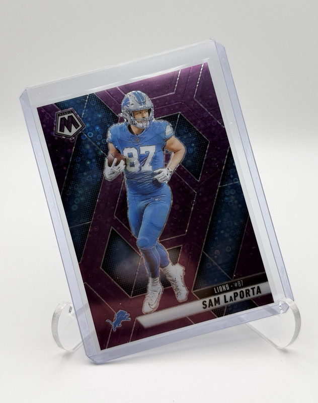 Panini 2025 Mosaic Sam LaPorta No Huddle Purple Mosaic Prizm #63 /50 Lions