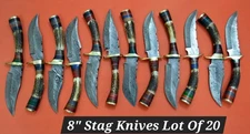 Lot of 20 8 Inches Stag Horn Hunting And Camping Knives With Leather Sheath