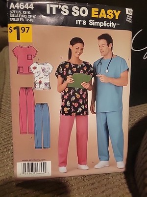 Simplicity Sewing Pattern Easy A4644 Sizes XS-XL Misses Mens Pants Top Scrubs UC