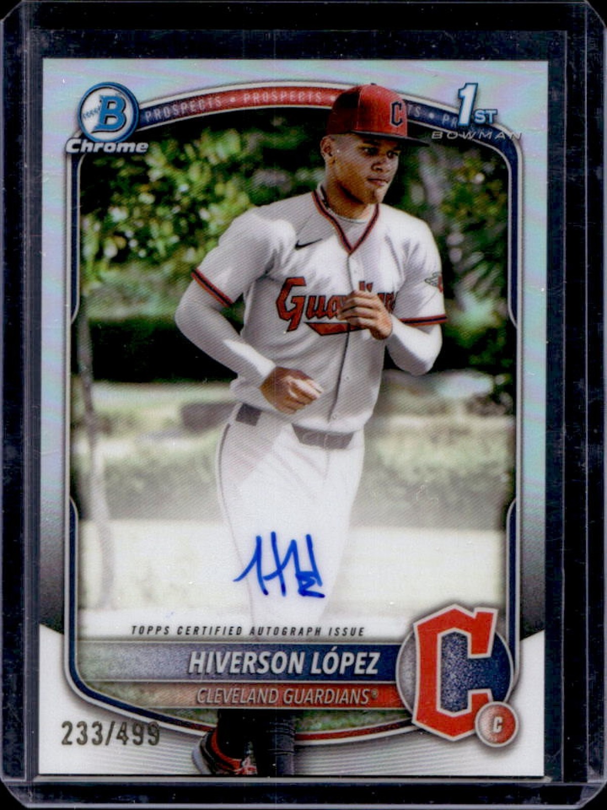 2025 Bowman Chrome Hiverson Lopez Auto Refractor 1st Prospect #/499 Guardians