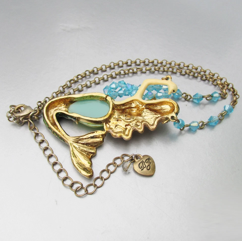 Retired Betsey Johnson INTO THE BLUE SEA Faux Opal Mermaid Pendant Necklace - Image 3 of 4