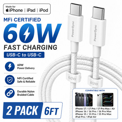 2 Pack USB C 6ft Super Fast Charger Cable Cord FOR Apple iPhone 15 16 17 Pro Max