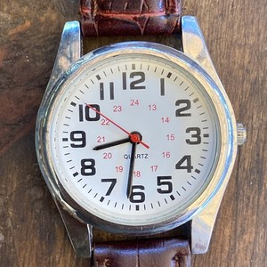 Military Style Dial Quartz Fashion Unbranded Watch Brown Strap 82-104