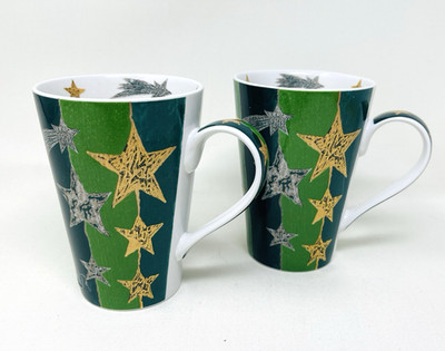 Konitz Coffee Mug Set Star Gold Silver Green Christmas Holiday Festive Germany